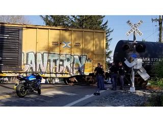 Motorcycle struck by train at railroad crossing